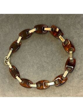Steve Madden brown tortoiseshell gold-tone chain link necklace